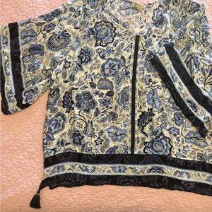 Democracy Cream and Blue Floral Blouse